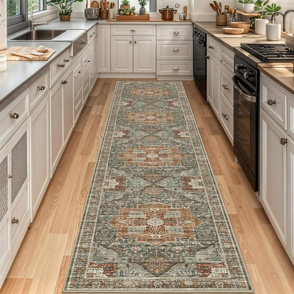 Kitchen Runner Rug Non Slip Washable 2.5x10, Soft Ultra-Thin Entryway Rug Runners for Hallways, Carpet Runner for Living Room,Kitchen, Laundry, Bathroom(Grey/Brown/Tan,2.5'x10')