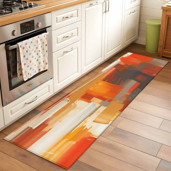Kitchen Runner Rug Orange Gradient Graffiti Art Runner Rugs for Bedroom Hallway Entryway Stair, Abstract Geometric Seamless Area Rug Non-slip Washable Floor Carpet 2x6ft