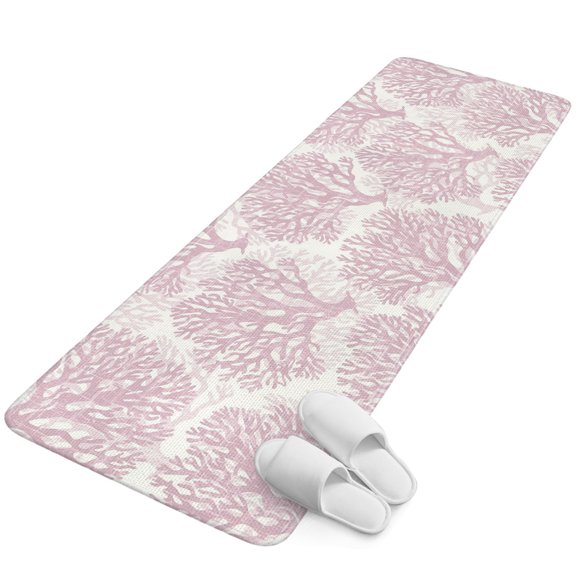 Kitchen Runner Rug, Pink Coral Absorbent Non Slip Washable Rug, Coastal Summer Ocean Nautical Sea Low Profile Hallway Rugs Long Carpet Runner for Kitchen, Corridor, 31.5x79 In