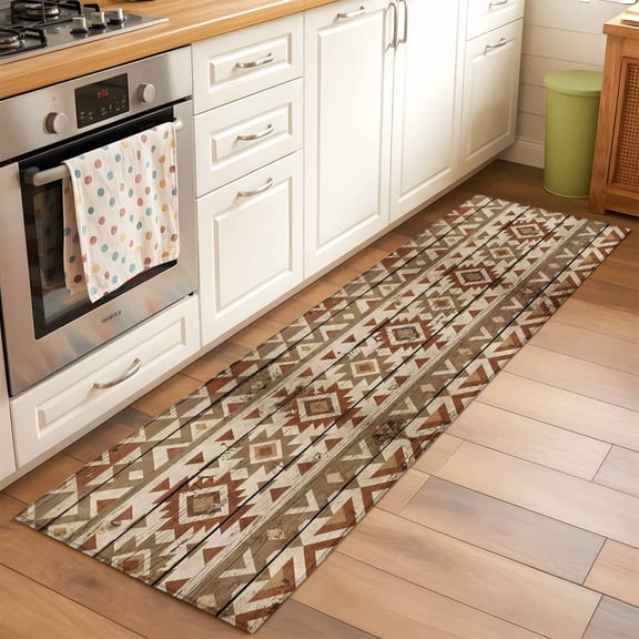 Kitchen Runner Rug Rustic Aztec Style Pattern Runner Rugs for Bedroom Hallway Entryway Stair, Southwestern Geometric Art Area Rug Non-slip Washable Floor Carpet 2x6ft