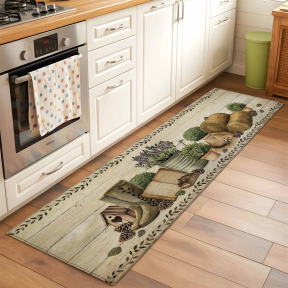 Kitchen Runner Rug Rustic Retro Book Boot Cap Runner Rugs for Bedroom Hallway Entryway Stair, Vintage Farmhouse Wood Board Area Rug Non-slip Washable Floor Carpet 2x6ft