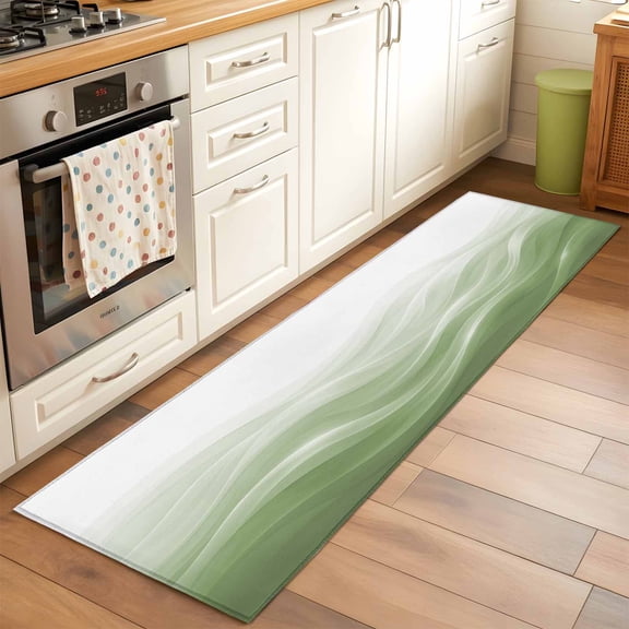 Kitchen Runner Rug Sage Green Fluid Waves Runner Rugs for Bedroom Hallway Entryway Stair, Minimalist Gradient Layered Washable Area Rug Non-slip Floor Carpet 2x6ft