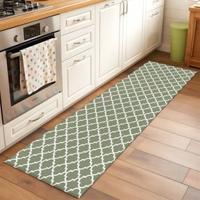 Kitchen Runner Rug Sage Green Moroccan Grid Runner Rugs for Bedroom Hallway Entryway Stair, Country Style Area Rug Non-slip Washable Floor Carpet 2x6ft