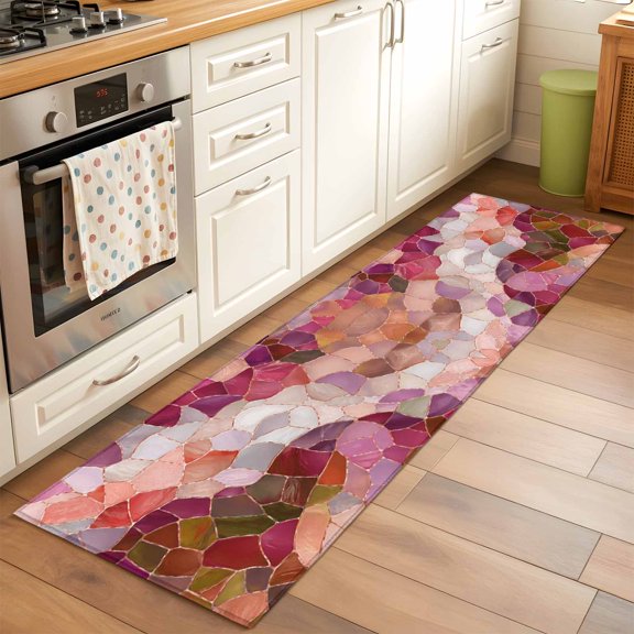 Kitchen Runner Rug Seamless Glass Shard Pattern Runner Rugs for Bedroom Hallway Entryway Stair, Abstract Broken Tile Print Area Rug Non-slip Washable Floor Carpet 2x6ft