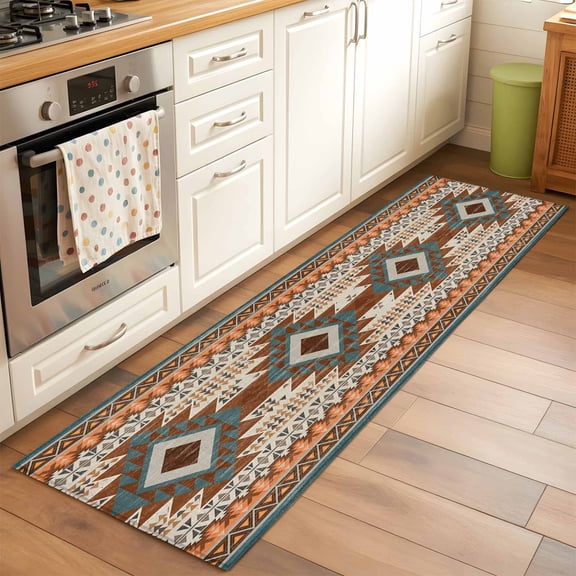 Kitchen Runner Rug Southwestern Ethnic Geometric Art Runner Rugs for Bedroom Hallway Entryway Stair, Rustic Tribal Native Arrows Area Rug Non-slip Washable Floor Carpet 2x6ft