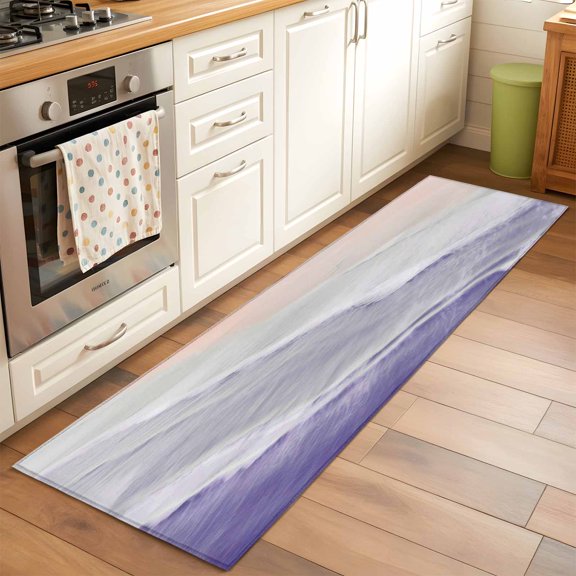 Kitchen Runner Rug Summer Beach Sand Waves Purple Gradient Runner Rugs for Bedroom Hallway Entryway Stair, Water Ripple Area Rug Non-slip Washable Floor Carpet 2x6ft