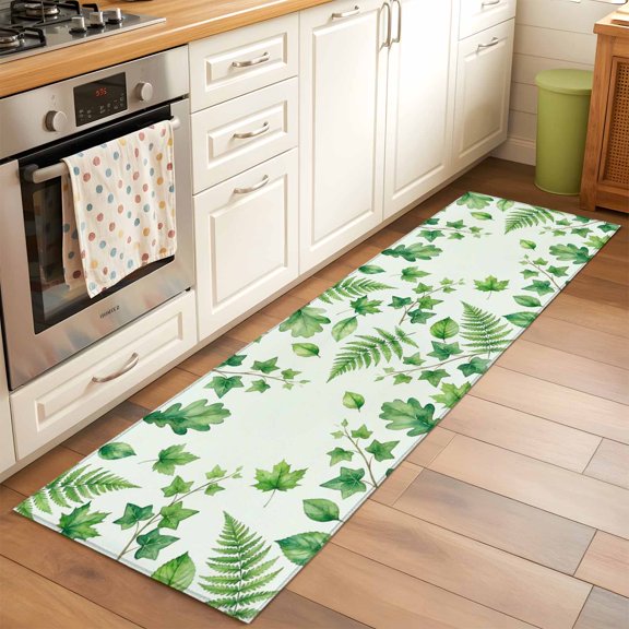 Kitchen Runner Rug Summer Plants Ivy Oak Leaves Runner Rugs for Bedroom Hallway Entryway Stair, Green Leaf Ferns Area Rug Non-slip Washable Floor Carpet 2x6ft