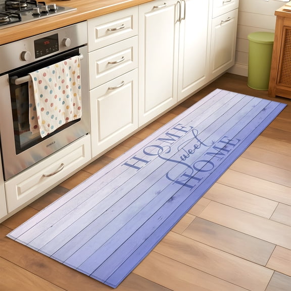 Kitchen Runner Rug Sweet Home Quote Purple Ombre Runner Rugs for Bedroom Hallway Entryway Stair, Farmhouse Wood Grain Washable Area Rug Non-slip Floor Carpet 2x6ft