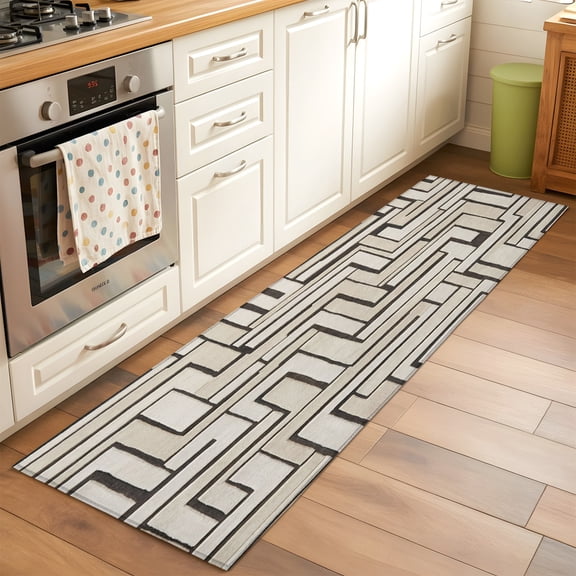 Kitchen Runner Rug Track Abstract Geometric Runner Rugs for Bedroom Hallway Entryway Stair, Industrial Modern Style Washable Area Rug Non-slip Floor Carpet 2x6ft