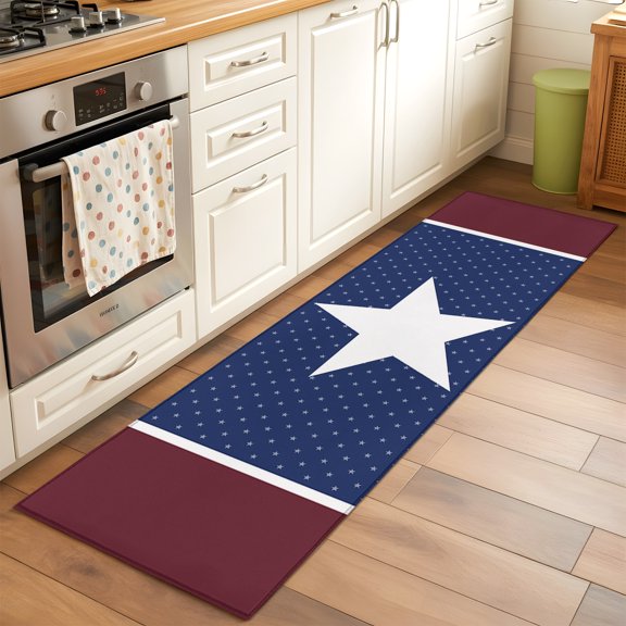 Kitchen Runner Rug USA Flag Patriot Runner Rugs for Bedroom Hallway Entryway Stair, Star Dot Blue and Red Washable Area Rug Non-slip Floor Carpet 2x6ft