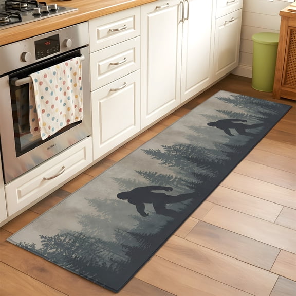 Kitchen Runner Rug Wildman Gorilla Forest Silhouette Runner Rugs for Bedroom Hallway Entryway Stair, Retro Tree Washable Area Rug Non-slip Floor Carpet 2x6ft