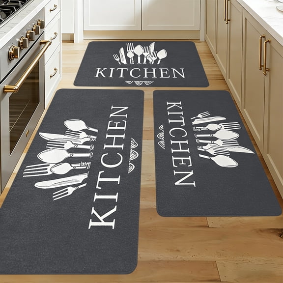 Kitchen Runner Rugs of 3, Non Slip Cushioned Kitchen Mat for Floor Waterproof Comfort Mats Farmhouse Chef Mats Floor Carpet (Gray, 15.7*47.2 in+23.6*15.7 in+15.7*31.4 in, Checkered)