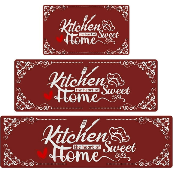 Kitchen Runner Rugs of 3, Non Slip Cushioned Kitchen Mats for Floor Waterproof Comfort Rugs and Mat Farmhouse Chef Mats Floor Carpet for Sink,Laundry Room