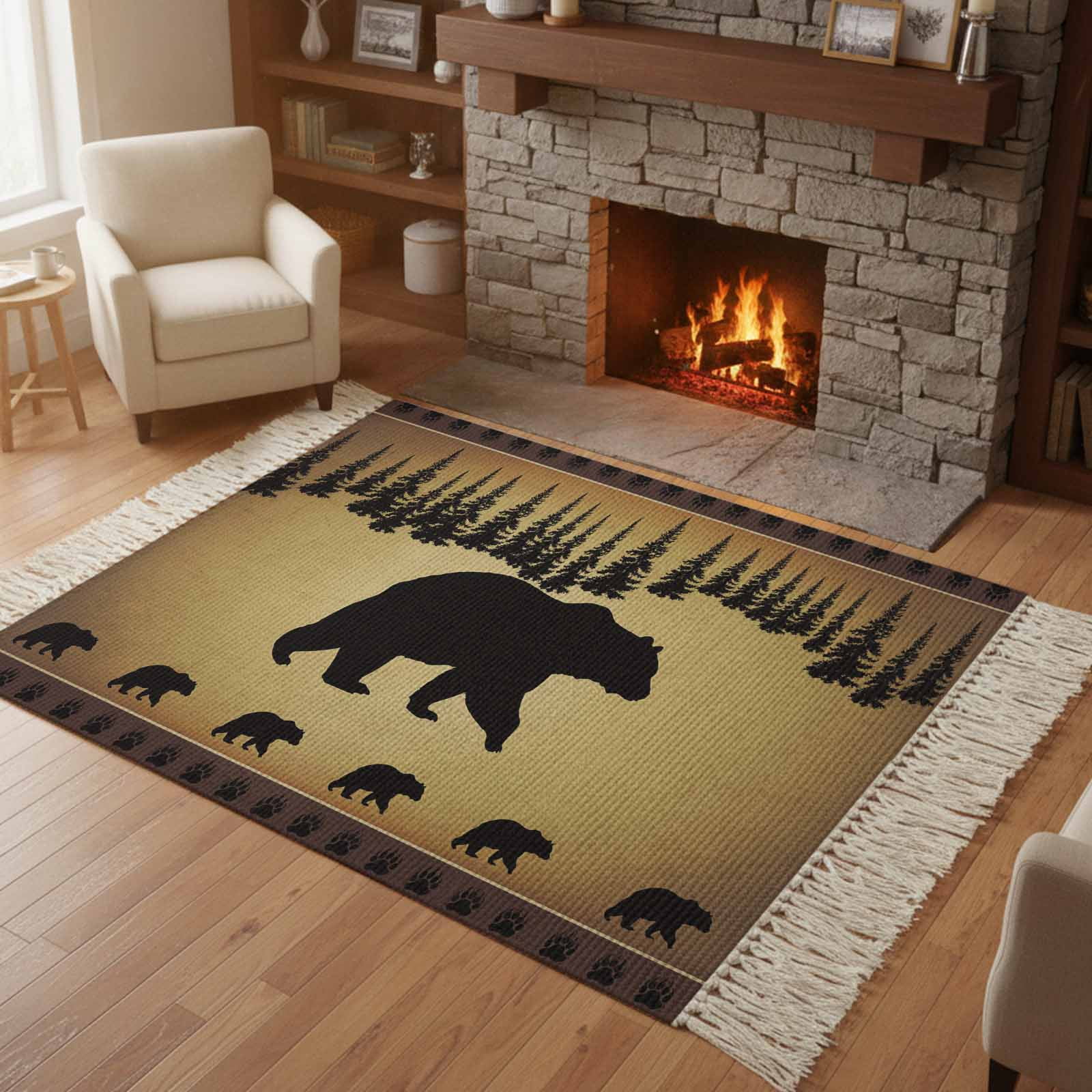 Kitchen Runner Rugs, Bear Animal Silhouette Jungle Forest 4'x6' Throw ...