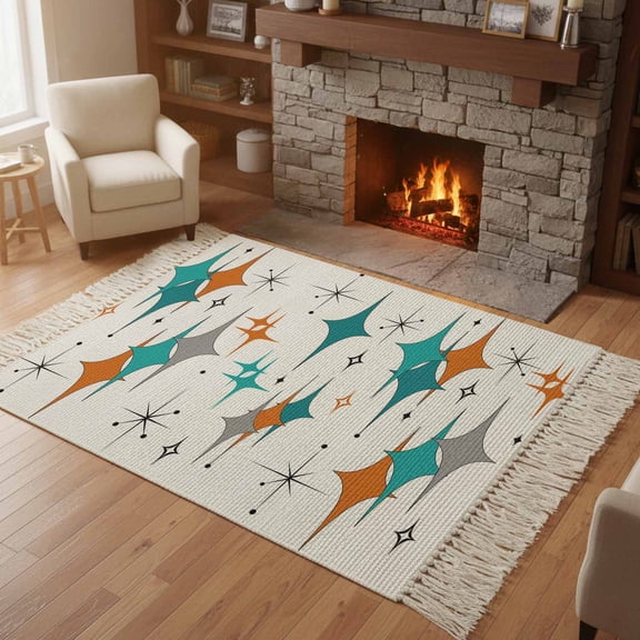 Kitchen Runner Rugs, Boho Mid-Century Diamond Pattern 4'x6' Throw Rug with Tassels, Modern Geometric Theme Washable Soft Floor Carpet Runner for Hallway Bedroom Bathroom Laundry Room