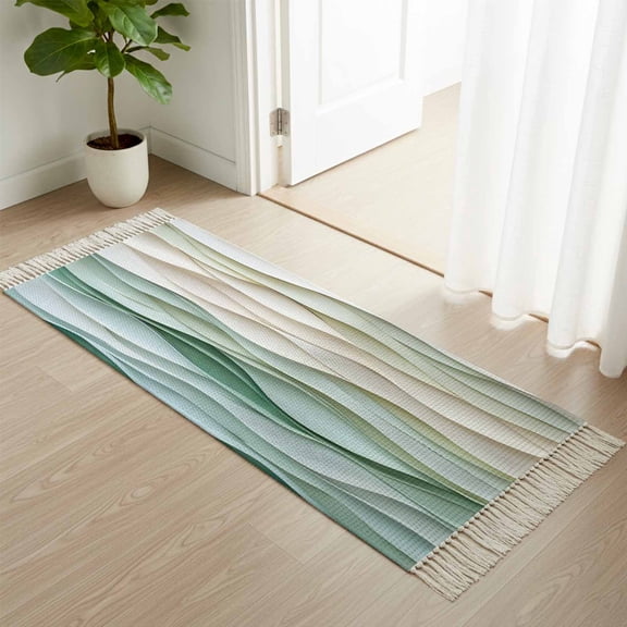 Kitchen Runner Rugs, Classical Abstract Waves Texture 2'x4' Throw Rug with Tassels, Watercolor Wavy Seamless Washable Soft Floor Carpet Runner for Hallway Bedroom Bathroom Laundry Room