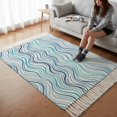 thumbnail image 1 of Kitchen Runner Rugs, Coastal Blue Gradient Stripe 3'x5' Throw Rug with Tassels, Modern Ocean Wave Line Washable Soft Floor Carpet Runner for Hallway Bedroom Bathroom Laundry Room, 1 of 9