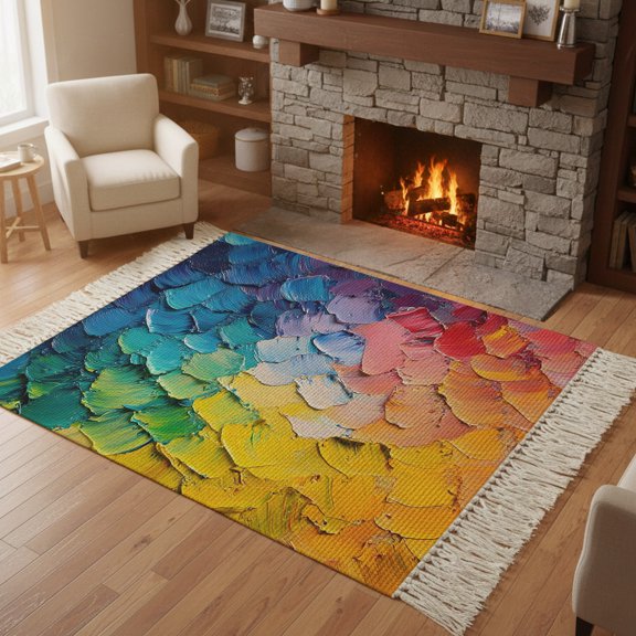 Kitchen Runner Rugs, Colorful Palette Art 4'x6' Throw Rug with Tassels, Vibrant Gradient Washable Soft Floor Carpet Runner for Hallway Bedroom Bathroom Laundry Room