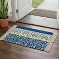 thumbnail image 1 of Kitchen Runner Rugs, Country Leaves Dark Blue 2'x3' Throw Rug with Tassels, Stitching Stripes Washable Soft Floor Carpet Runner for Hallway Bedroom Bathroom Laundry Room, 1 of 9