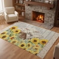 thumbnail image 1 of Kitchen Runner Rugs, Farmhouse Sheep Yellow Sunflower 4'x6' Throw Rug with Tassels, Country Wood Board Washable Soft Floor Carpet Runner for Hallway Bedroom Bathroom Laundry Room, 1 of 9
