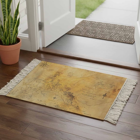 Kitchen Runner Rugs, Medieval Earth Map on Retro 2'x3' Throw Rug with Tassels, Modern Abstract Mountain Washable Soft Floor Carpet Runner for Hallway Bedroom Bathroom Laundry Room
