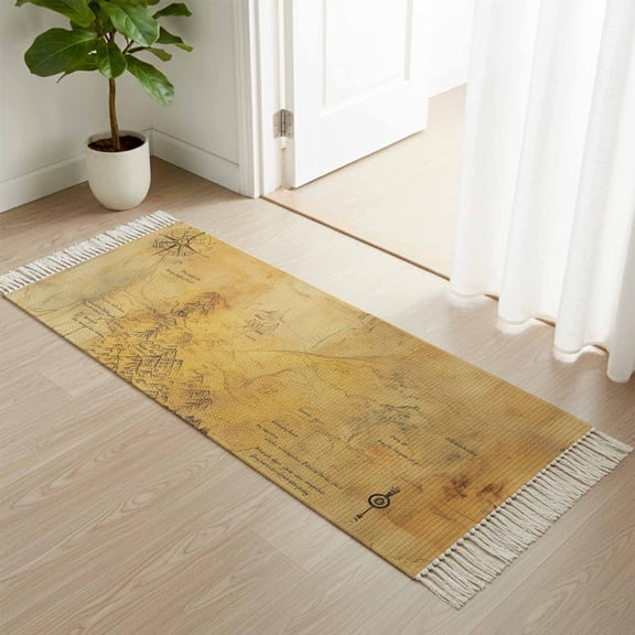 Kitchen Runner Rugs, Medieval Earth Map on Retro 2'x4' Throw Rug with Tassels, Modern Abstract Mountain Washable Soft Floor Carpet Runner for Hallway Bedroom Bathroom Laundry Room