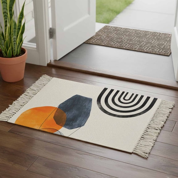 Kitchen Runner Rugs, Nordic Style Bohemian Arch Sun 2'x3' Throw Rug with Tassels, Modern Abstract Arts Washable Soft Floor Carpet Runner for Hallway Bedroom Bathroom Laundry Room