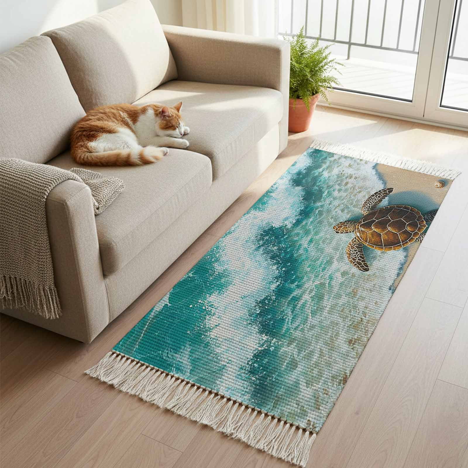Kitchen Runner Rugs, Ocean Beach Sea Turtle Shell 2'x5' Throw Rug with ...