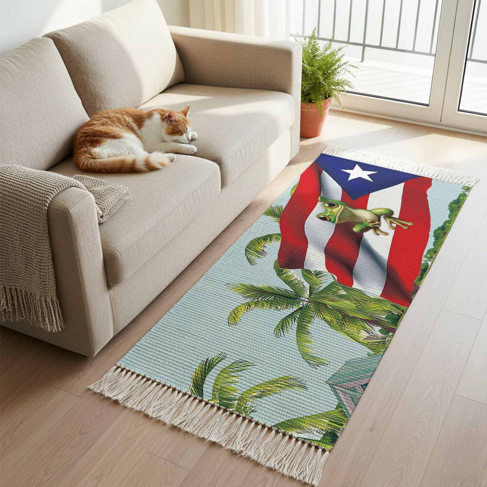Puerto Rico Rug Kitchen Runner Rugs, Puerto Rico Flag Frog Coconut Trees 2'x5' Throw ...