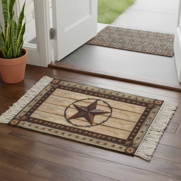 Kitchen Runner Rugs, Retro Rustic Texas Country Star 2'x3' Throw Rug with Tassels, Farmhouse Vintage Wood Barn Washable Soft Floor Carpet Runner for Hallway Bedroom Bathroom Laundry Room