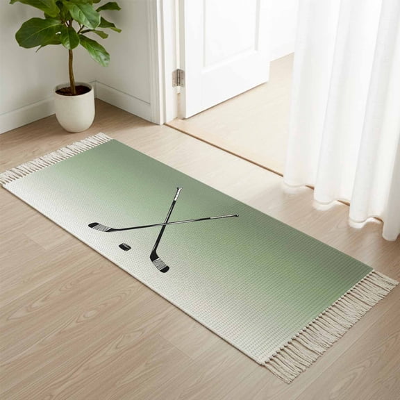 Kitchen Runner Rugs, Sage Green Ombre Minimalist 2'x4' Throw Rug with Tassels, Funny Sport Golf Clubs Washable Soft Floor Carpet Runner for Hallway Bedroom Bathroom Laundry Room