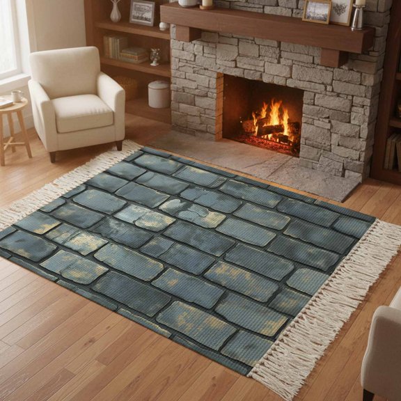 Kitchen Runner Rugs, Shabby Rustic Old Brick Wall 4'x6' Throw Rug with Tassels, Vintage Brick Washable Soft Floor Carpet Runner for Hallway Bedroom Bathroom Laundry Room