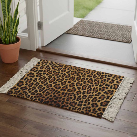 Kitchen Runner Rugs, Wild Abstract Leopard Skin 2'x3' Throw Rug with Tassels, Animal Leather Texture Washable Soft Floor Carpet Runner for Hallway Bedroom Bathroom Laundry Room