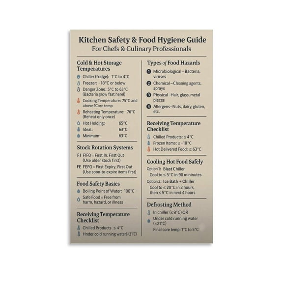 Kitchen Safety & Food Hygiene Guide Poster Canvas for Living Room Bedroom Decor