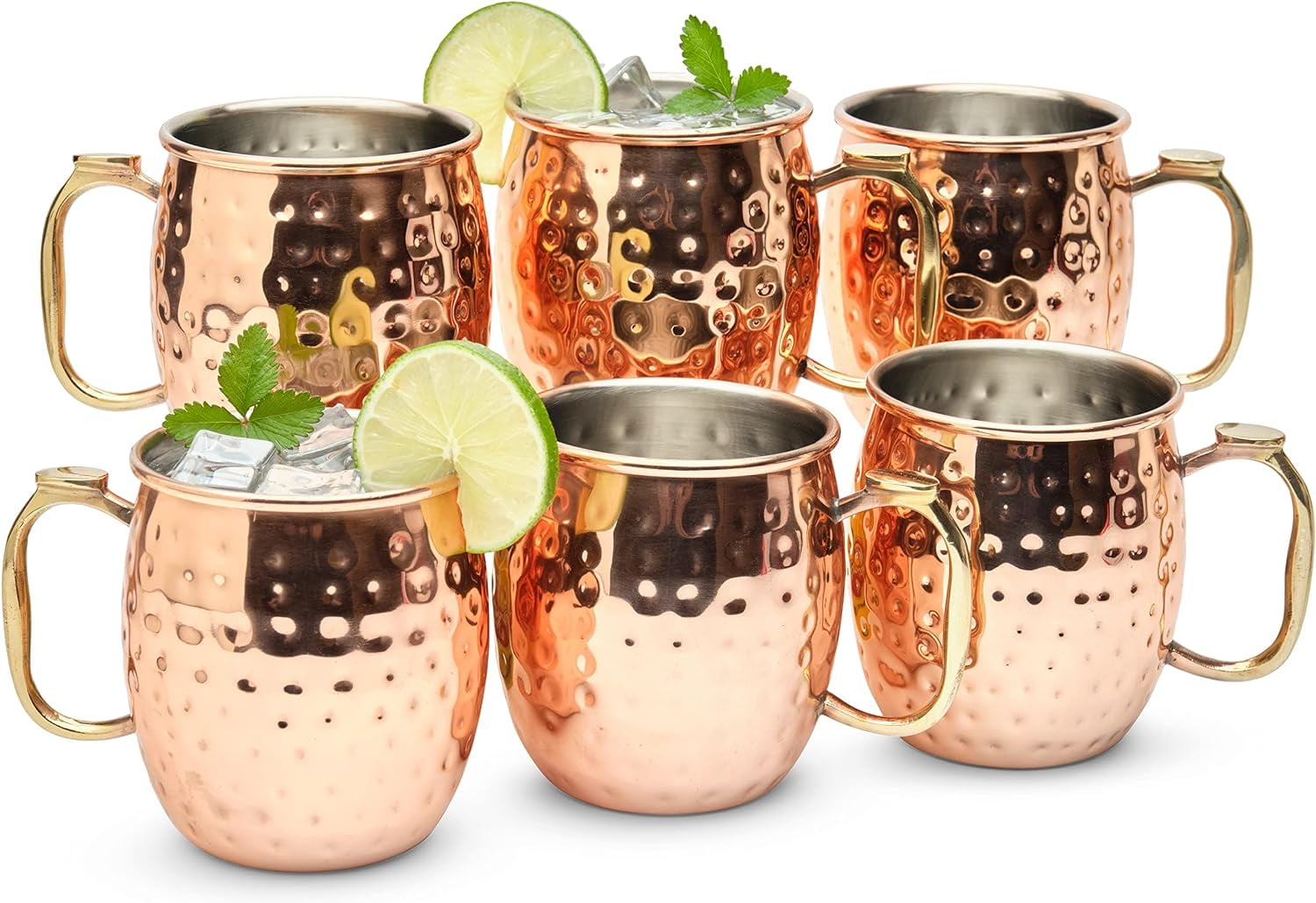 Kitchen Science Moscow Mule Mugs, Stainless Steel Lined Copper Moscow Mule Cups Set of 6 (18oz) , Stainless Steel Mug w/New Thumb Rest , Tarnish-Resistant Steel Interior (2 - Set of 6)