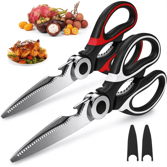 Kitchen Scissor For General Use 2-Pack, Multi-Purpose Meat Shears for Cutting Chicken, Poultry, Fish, Pizza, Herbs, Dishwasher Safe Stainless Steel Food Scissors