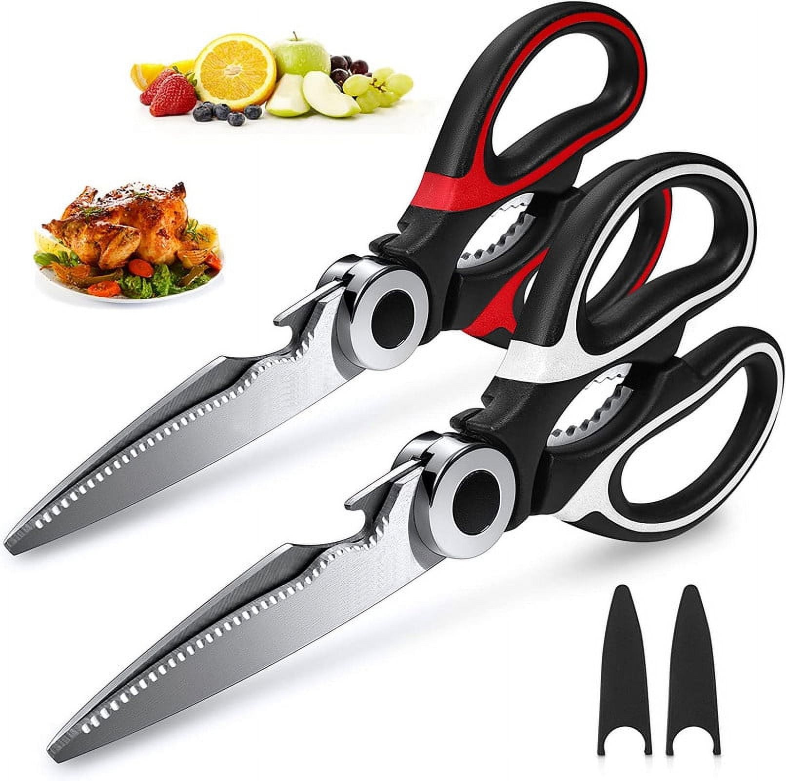 2 Pack Kitchen Shears Multi Purpose Strong Stainless Steel Kitchen Utility Scissors with Cover, Fish, Meat, Vegetables, Herbs, Bones, Dishwasher Safe