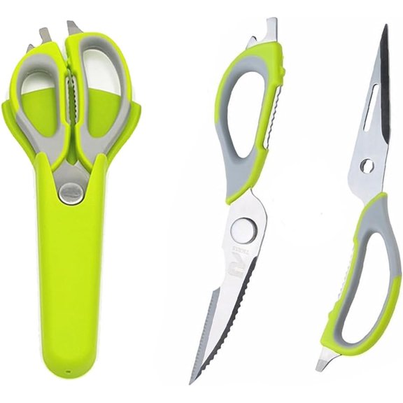Kitchen Scissor, Professional Sturdy Stainless Steel Multipurpose Food Scissors with Cover, Heavy Duty Sharp Shear Cooking Scissors for Vegetables Meats Fish Scale, Bottle Opener (Green)