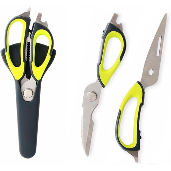 Kitchen Scissor, Professional Sturdy Stainless Steel Multipurpose Food Scissors with Cover, Heavy Duty Sharp Shear Cooking Scissors for Vegetables Meats Fish Scale, Bottle Opener (Black-Green)