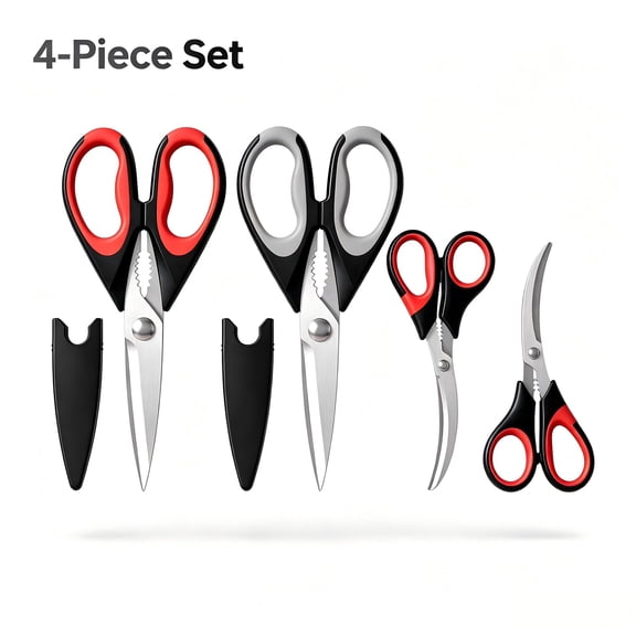 4pc Kitchen Scissors All Purpose Heavy Duty, Kitchen Utensils Set, Stainless Steel Cooking Utensils Gadgets, Meat Poultry Food Shears Dishwasher Safe Utility Tools Home Gift, with Protective Sheath