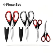 4pc Kitchen Scissors All Purpose Heavy Duty, Kitchen Utensils Set, Stainless Steel Cooking Utensils Gadgets, Meat Poultry Food Shears Dishwasher Safe Utility Tools Home Gift, with Protective Sheath