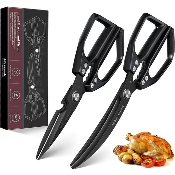 Kitchen Scissors Set Black - Stainless Steel , Sharp Meat Scissors Dishwasher Safe, Heavy Duty Poultry Shears all Purpose, Japanese Cooking Scissor for Food, Chicken, and Turkey