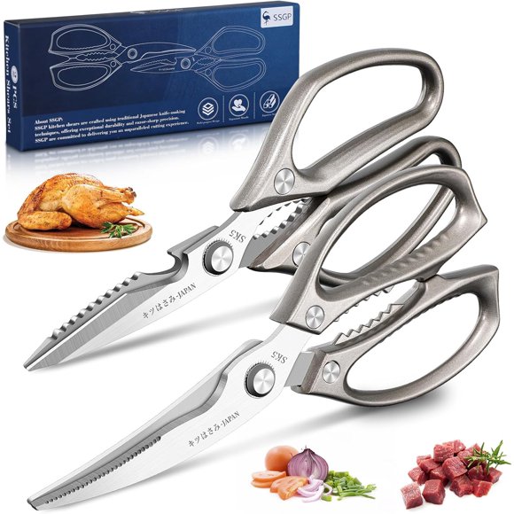 Kitchen Scissors Set, All Purpose Heavy Duty Poultry Shears, Ultra Sharp Japanese Meat Scissors, Dishwash Safe Stainless Steel Comfort Grip Handle for Food, Chicken Bones, Turkey