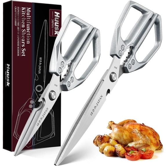 Kitchen Scissors Set Silver - Upgraded Stainless Steel Kitchen Shear, Sharp Meat Scissors Dishwasher Safe, Heavy Duty Poultry Shears, Japanese Cooking Scissor for Food, Christmas Gifts for Women
