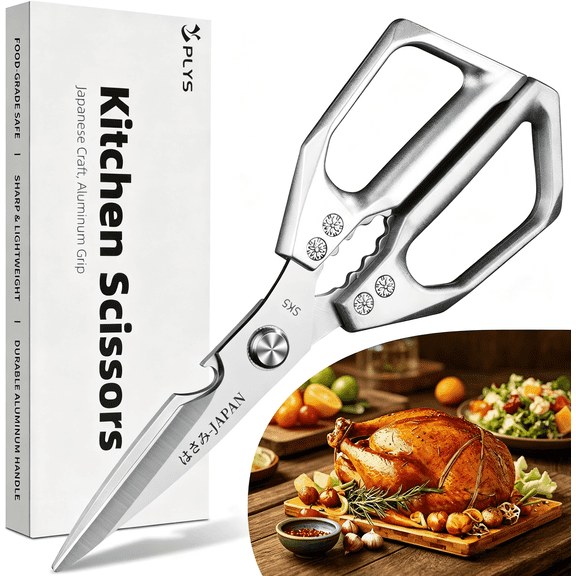 Plys Kitchen Scissors, Japanese Poultry Shear, Heavy Duty Stainless Steel Vegetable Scissors for Chicken Meat Cooking, Dishwasher Safe