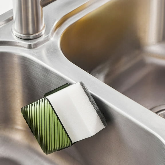 Kitchen Scouring Pad Storage Rack Drains Rack,Plastic Sponge Holders, Punch Frees Wall Mounted Sink Steel Wool Dishwashing Sponge Wipe Multifunctional Storage Rack,2.95x2.95x1.85 in,Green