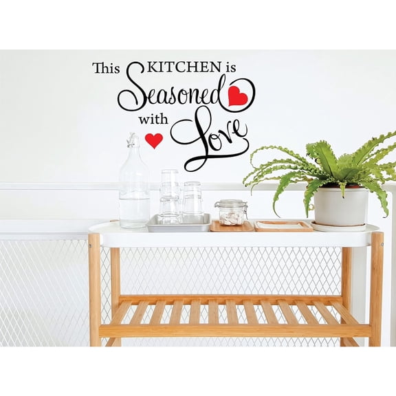 Picniva This Kitchen Is Seasoned with Love Kitchen Quote Vinyl Wall Decal, Black, 15" x 22", Removable Self-Adhesive Home Decor for Kitchen Decor