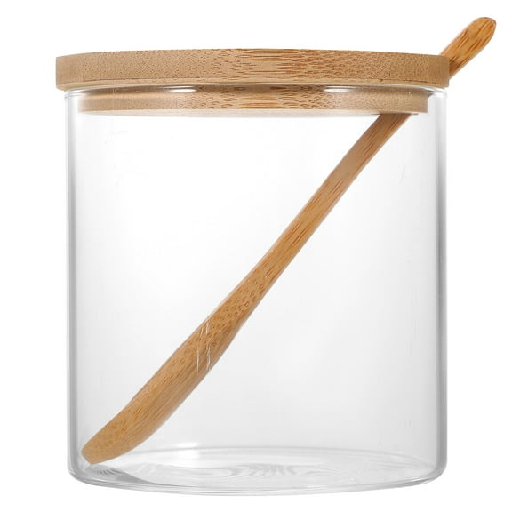 Kitchen Seasoning Jar Glass Spice Container Salt Jars Condiment Pot with Lid and Spoon (Random Spoon Style)