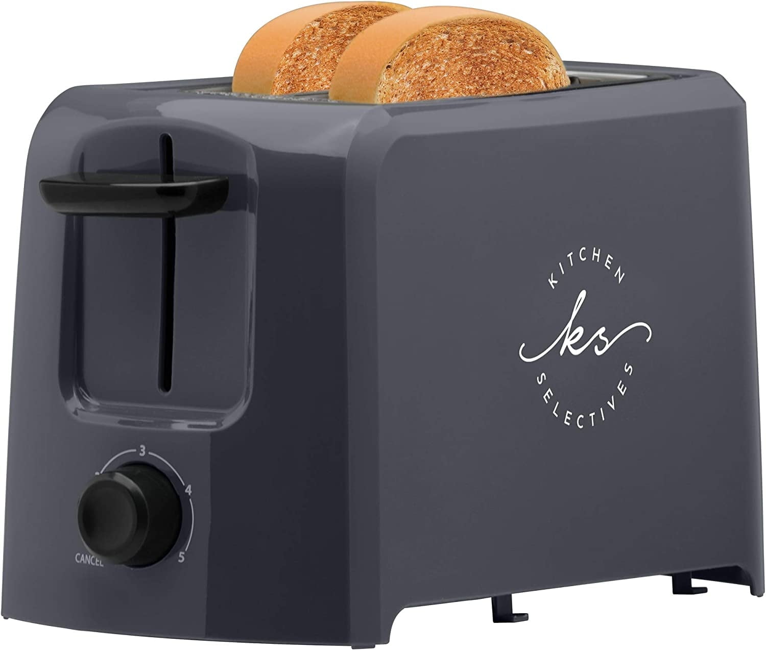 Kitchen Selectives 2-Slice Toaster Color Series - Kitchen Essential for Sandwich Bread & Breakfast Toast - Toaster with Wide Slots, Toast Lift, Crumb Tray & Cord Wrap - Dark Gray