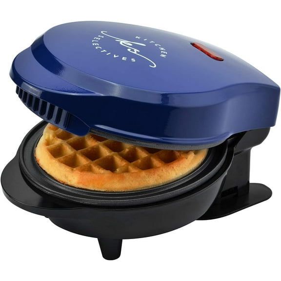 Kitchen Selectives Mini Waffle Maker - Classic Waffle Iron for Breakfast, Snacks & Desserts - Nonstick Coating for Easy Cleanup - Compact & Portable - Cobalt Blue